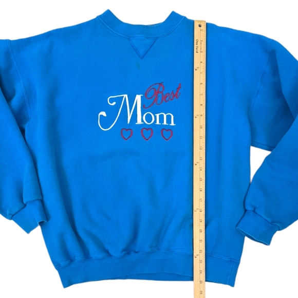 Vintage 80s 90s Best Mom Sweatshirt Embroidered Blue Womens XL Made in USA - Picture 9 of 12